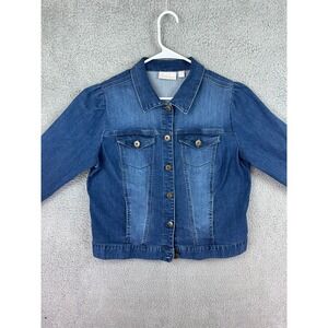 Belle Womens  Denim Jacket M Long Sleeve Ripped Frayed Blue Preppy